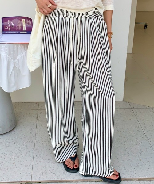 GORGE（ゴージ）の「《ゆる映え柄パンツ》ストライプ＆チェック／楽ちん美ラインワイド（その他パンツ・レディース・ブラウン/ブラック/ブルー/チェック・F）」の8枚目の写真