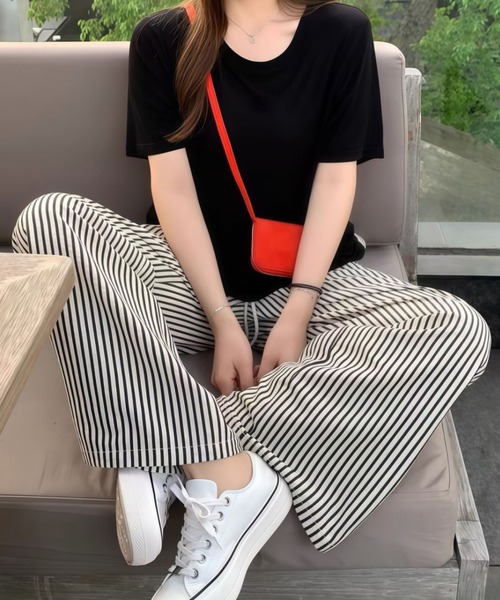 GORGE（ゴージ）の「《ゆる映え柄パンツ》ストライプ＆チェック／楽ちん美ラインワイド（その他パンツ・レディース・ブラウン/ブラック/ブルー/チェック・F）」の10枚目の写真