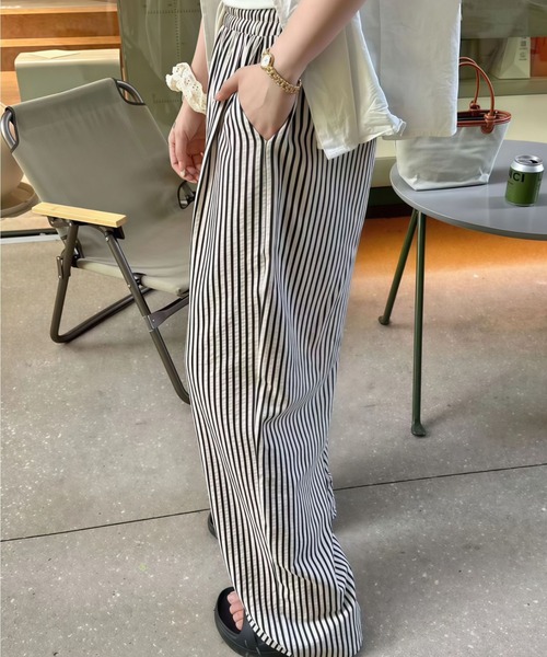 GORGE（ゴージ）の「《ゆる映え柄パンツ》ストライプ＆チェック／楽ちん美ラインワイド（その他パンツ・レディース・ブラウン/ブラック/ブルー/チェック・F）」の12枚目の写真