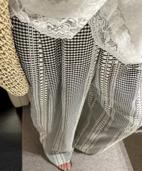 GORGE（ゴージ）の「《ゆる映え柄パンツ》ストライプ＆チェック／楽ちん美ラインワイド（その他パンツ・レディース・ブラウン/ブラック/ブルー/チェック・F）」の15枚目の写真