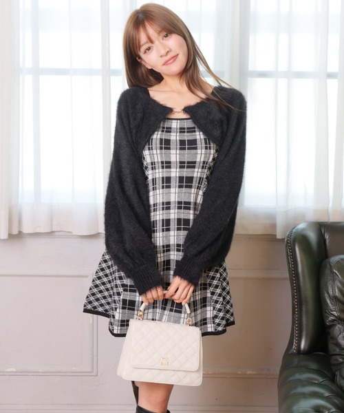 LIPSERVICE（リップサービス）の「【形が選べる】フェザーチェックアンサンブルワンピース（ワンピース・レディース・ブラック/ブラウン/ベージュ・M/S）」の12枚目の写真