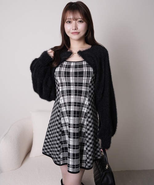 セール】【形が選べる】フェザーチェックアンサンブルワンピース