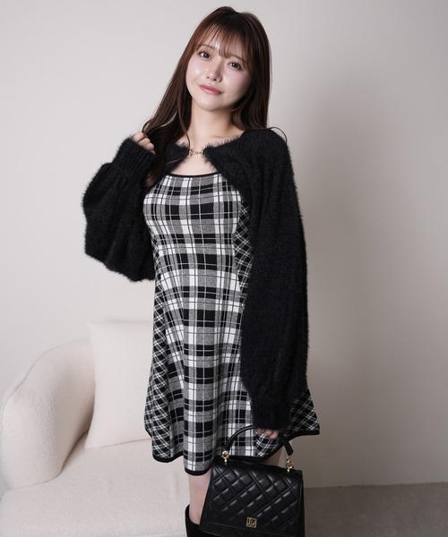 形が選べる】フェザーチェックアンサンブルワンピース