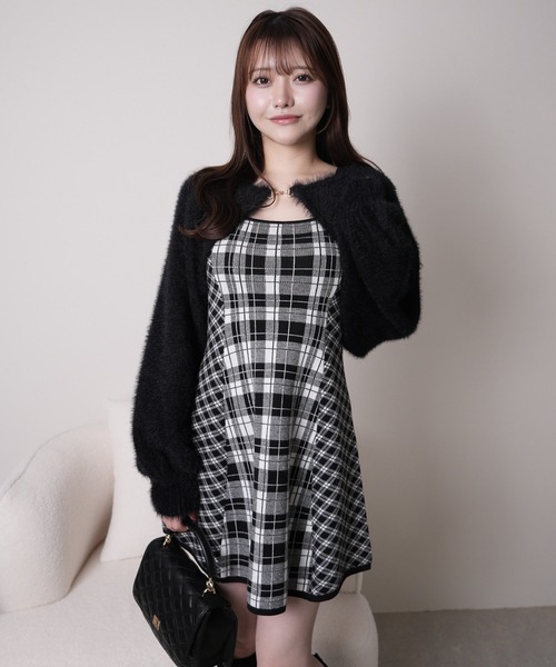 セール】【形が選べる】フェザーチェックアンサンブルワンピース