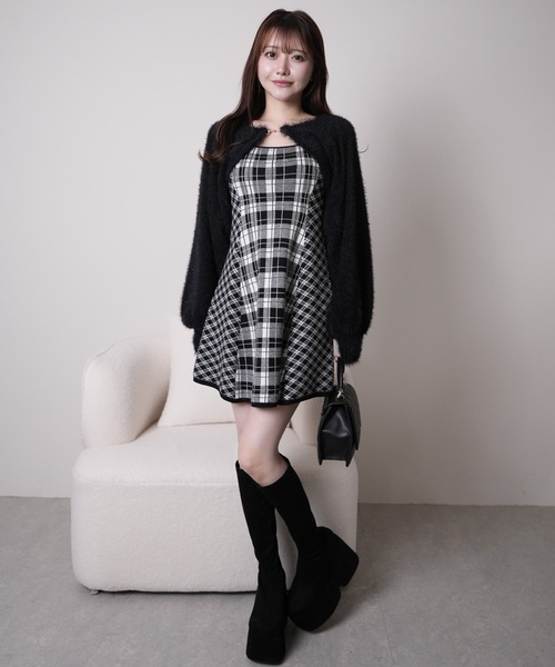 【形が選べる】フェザーチェックアンサンブルワンピース＊フレアタイプ 形が選べる】フェザーチェックアンサンブルワンピース[品番