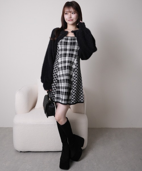 セール】【形が選べる】フェザーチェックアンサンブルワンピース
