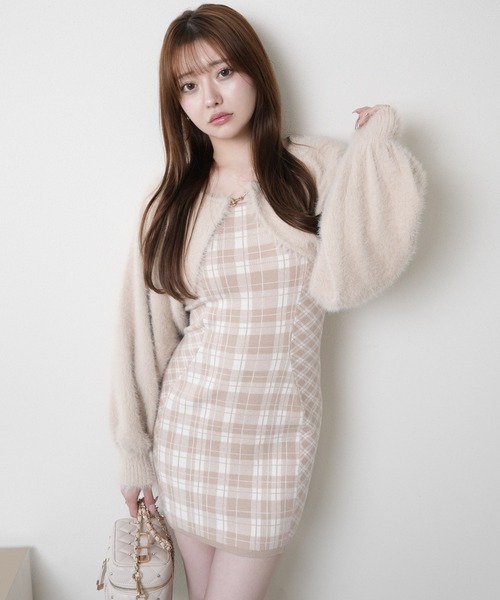 【形が選べる】フェザーチェックアンサンブルワンピース タイト　S 形が選べる】フェザーチェックアンサンブルワンピース