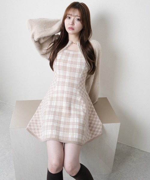 形が選べる】フェザーチェックアンサンブルワンピース（ワンピース