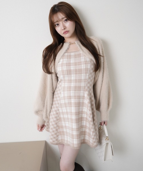 【形が選べる】フェザーチェックアンサンブルワンピース （ブラウン） リップサービス LIP SERVICE 【形が選べる】フェザーチェック