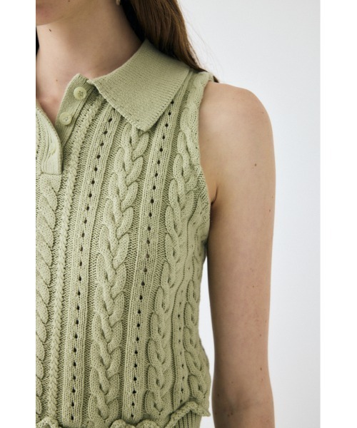 MOUSSY（マウジー）の「【EC・一部店舗限定】CABLE KNIT POLO タンクトップ（タンクトップ・レディース・ライトブラック/ライトグリーン/アイボリー・FREE）」の9枚目の写真