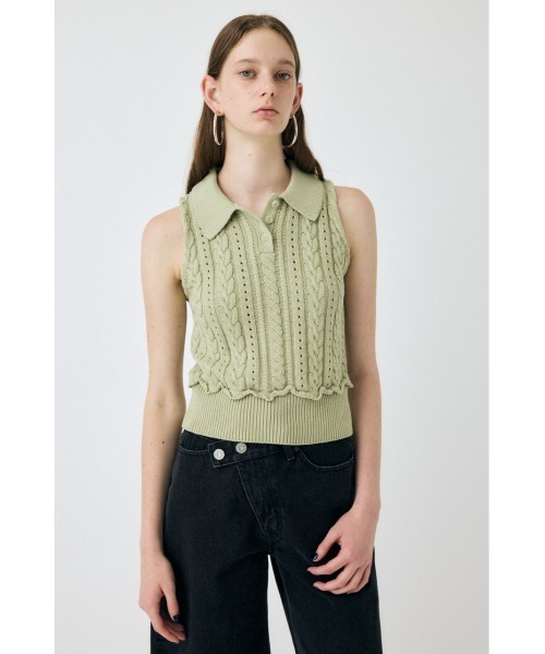MOUSSY（マウジー）の「【EC・一部店舗限定】CABLE KNIT POLO タンクトップ（タンクトップ・レディース・ライトブラック/ライトグリーン/アイボリー・FREE）」の6枚目の写真