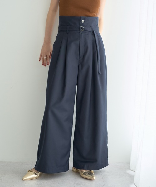 YECCA VECCA（イェッカヴェッカ）の「ベルト付き2wayタックワイドパンツ（その他パンツ・レディース・ダークブラウン/キャメル/ネイビー・S/M）」の3枚目の写真