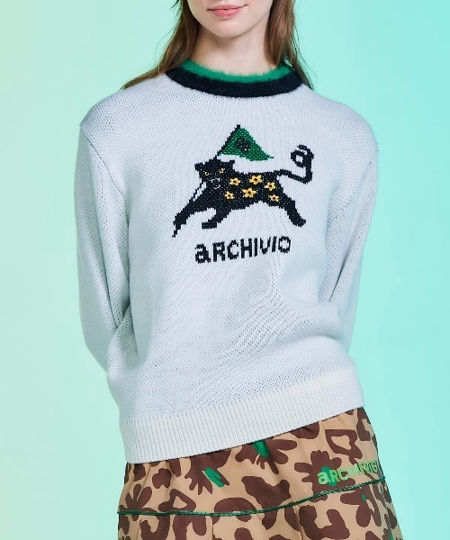 archivio(アルチビオ)の「<LADIES>黒ヒョウジャガードニット(ニット/セーター・レディース・ホワイト/レッド/キャメル・M/S)」の2枚目の写真