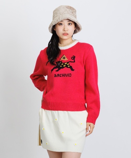 アルチビオ セットアップ ニット セーター スカート 36 （113）a archivio（アルチビオ） ニットスカート 黒×白×レッド 上部ストライプ