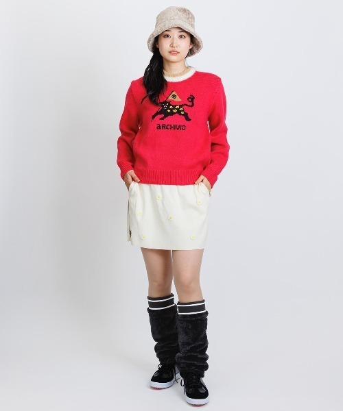 (美品)アルチビオarchivio トナカイセーター・ロゴ柄スカート サイズ36 セール】<LADIES>黒ヒョウジャガードニット（ニット/セーター