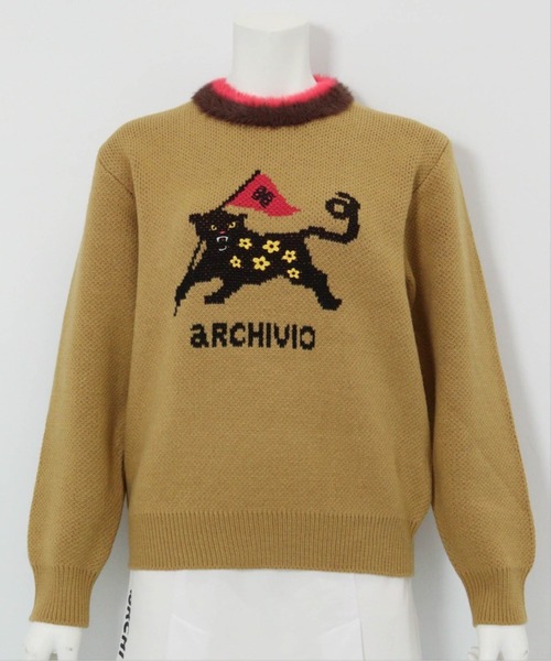 アルチビオ　archivio ニット　36 超美品】アルチビオ セーター 白×レッド ラインストーンロゴ ニット