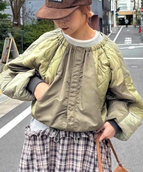 etsinta(エシンタ)の「【etsinta】リメイクキルティングコクーンジャケット(ブルゾン・レディース・ブラック/カーキ/キャメル・ONE SIZE)」の1枚目の写真