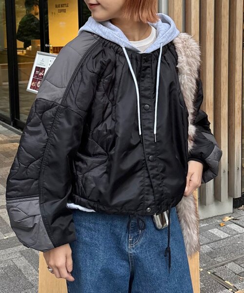 etsinta(エシンタ)の「【etsinta】リメイクキルティングコクーンジャケット(ブルゾン・レディース・ブラック/カーキ/キャメル・ONE SIZE)」の4枚目の写真