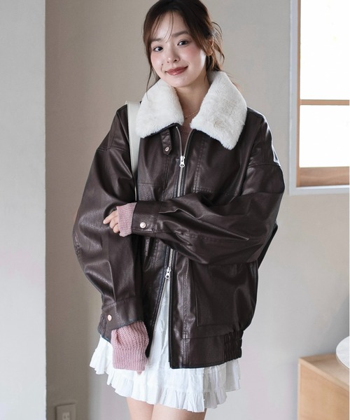 セール】WEGO/【25年秋冬新作】ファー襟付き ダブルジップPUジャケット