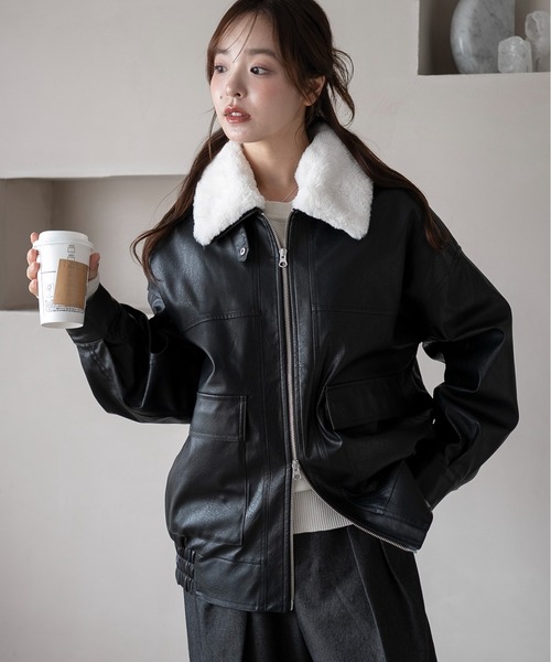 セール】WEGO/【25年秋冬新作】ファー襟付き ダブルジップPUジャケット