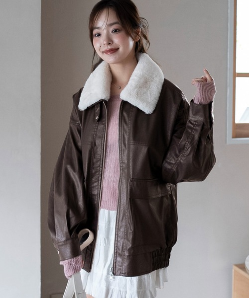 セール】WEGO/【25年秋冬新作】ファー襟付き ダブルジップPUジャケット