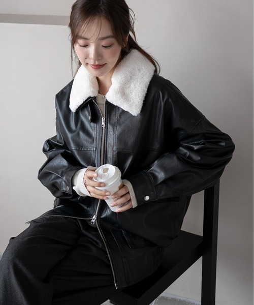 WEGO（ウィゴー）の「WEGO/ファー襟付き ダブルジップPUジャケット コート（ブルゾン・レディース・ブラウン/ブラック・SMALL/MEDIUM）」の5枚目の写真