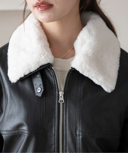 セール】WEGO/【25年秋冬新作】ファー襟付き ダブルジップPUジャケット