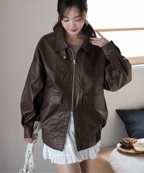 WEGO（ウィゴー）の「WEGO/ファー襟付き ダブルジップPUジャケット コート（ブルゾン・レディース・ブラウン/ブラック・SMALL/MEDIUM）」の21枚目の写真