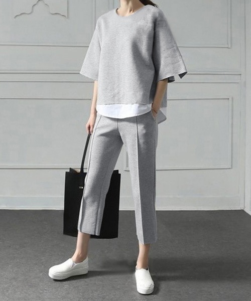 Miniministore(ミニミニストア)の「セットアップ レイヤード風カットソー春夏(アンサンブル・レディース・グレー・L/S/M)」の2枚目の写真