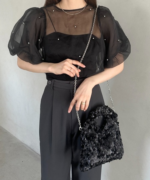 MYMOOD.(マイムード)の「2WAYスパンコールハンドバッグ/ショルダーバッグ オケージョンバッグ パーティーバッグ 結婚式 お呼ばれ(クラッチバッグ・レディース・ブラック/アイボリー・FREE)」の11枚目の写真