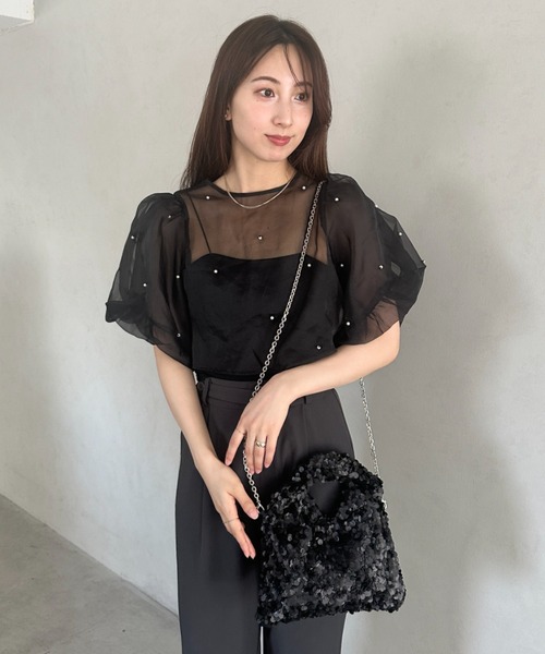 MYMOOD.(マイムード)の「2WAYスパンコールハンドバッグ/ショルダーバッグ オケージョンバッグ パーティーバッグ 結婚式 お呼ばれ(クラッチバッグ・レディース・ブラック/アイボリー・FREE)」の14枚目の写真