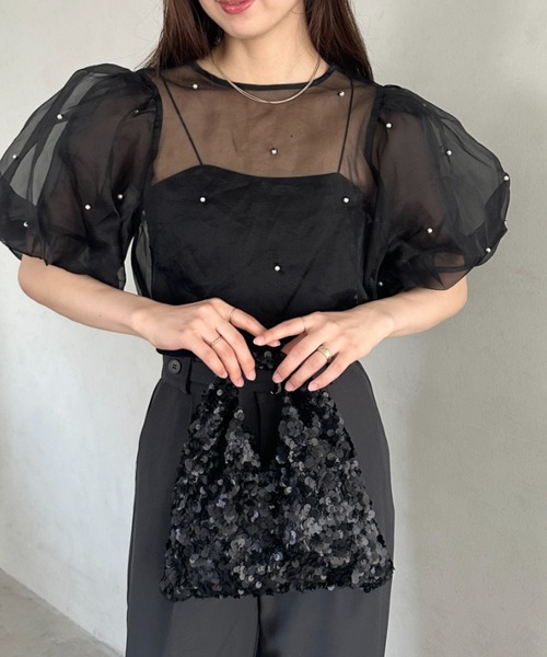 MYMOOD.(マイムード)の「2WAYスパンコールハンドバッグ/ショルダーバッグ オケージョンバッグ パーティーバッグ 結婚式 お呼ばれ(クラッチバッグ・レディース・ブラック/アイボリー・FREE)」の10枚目の写真