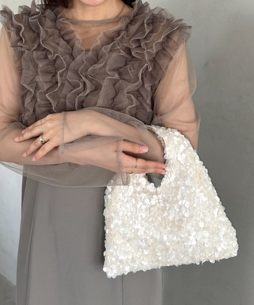 MYMOOD.(マイムード)の「2WAYスパンコールハンドバッグ/ショルダーバッグ オケージョンバッグ パーティーバッグ 結婚式 お呼ばれ(クラッチバッグ・レディース・ブラック/アイボリー・FREE)」の16枚目の写真