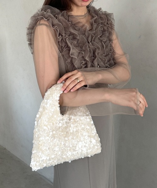 MYMOOD.(マイムード)の「2WAYスパンコールハンドバッグ/ショルダーバッグ オケージョンバッグ パーティーバッグ 結婚式 お呼ばれ(クラッチバッグ・レディース・ブラック/アイボリー・FREE)」の17枚目の写真