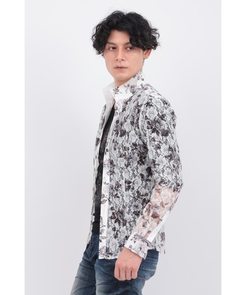 TORNADO MART(トルネードマート)の「ラッセルレースフラワープリントシャツ(Tシャツ/カットソー・メンズ・オフホワイト・LL/L/M)」の4枚目の写真