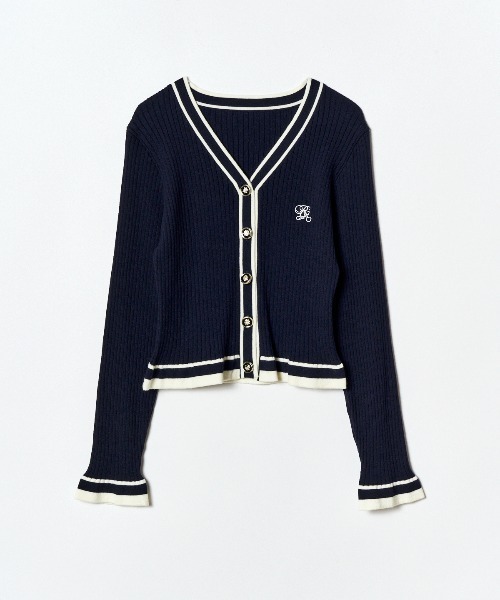 セール】ラインスキームニットカーディガン×スカートセットアップ