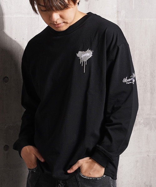 セール】ハート刺繍 ワイドシルエット ロングスリーブTシャツ