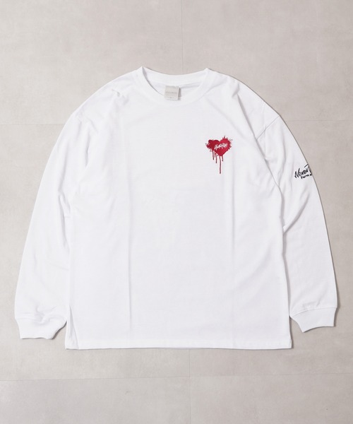 1111clothing(ワンフォークロージング)の「ハート刺繍 ワイドシルエット ロングスリーブTシャツ / Heart Embroidery Wide Silhouette Long Sleeve T-Shirt(Tシャツ/カットソー・メンズ・ホワイト系1/ホワイト系2/ブラック系1/ブラック系2・M/L)」の6枚目の写真