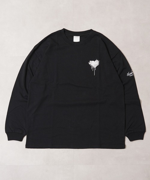 1111clothing(ワンフォークロージング)の「ハート刺繍 ワイドシルエット ロングスリーブTシャツ / Heart Embroidery Wide Silhouette Long Sleeve T-Shirt(Tシャツ/カットソー・メンズ・ホワイト系1/ホワイト系2/ブラック系1/ブラック系2・M/L)」の8枚目の写真