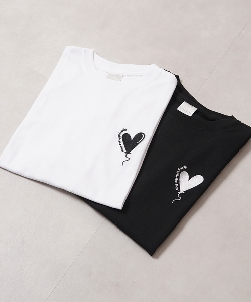 1111clothing(ワンフォークロージング)の「ハート刺繍 ワイドシルエット ロングスリーブTシャツ / Heart Embroidery Wide Silhouette Long Sleeve T-Shirt(Tシャツ/カットソー・メンズ・ホワイト系1/ホワイト系2/ブラック系1/ブラック系2・M/L)」の16枚目の写真