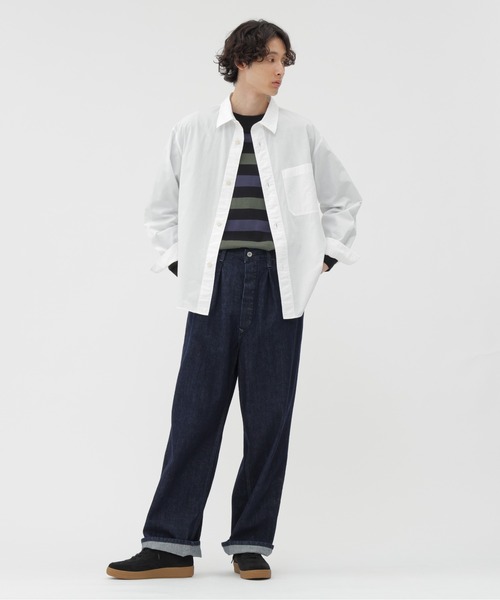 MHL.（エムエイチエル）の「GARMENT DYE COTTON SHIRTING（シャツ/ブラウス・メンズ・ネイビー/ホワイト・LARGE/SMALL/MEDIUM）」の3枚目の写真