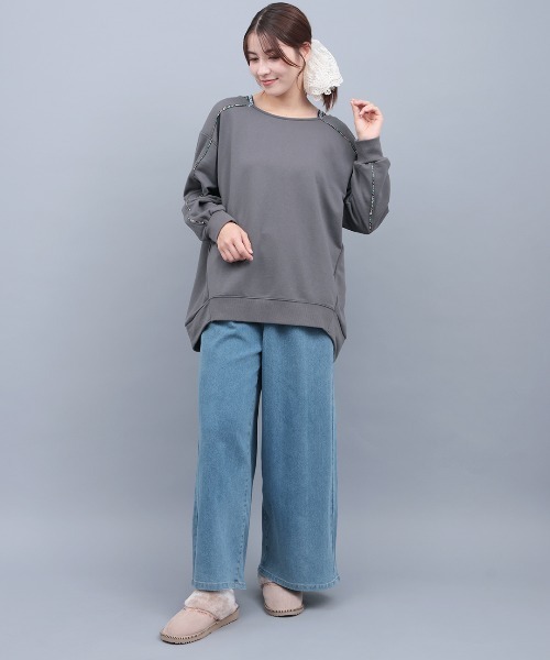 チチカカ（チチカカ）の「スウェット肩チロリープルオーバー（Tシャツ/カットソー・レディース・レッド/オフホワイト/チャコールグレー・FREE）」の6枚目の写真