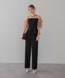 Leja(レジャ)の【LEJA】チュールスリーブペプラムセットアップパンツドレス2点セット 美脚効果結婚式 パーティードレス 成人式 二次会 同窓会 お呼ばれ オケージョン 20代 30代(パンツドレス)