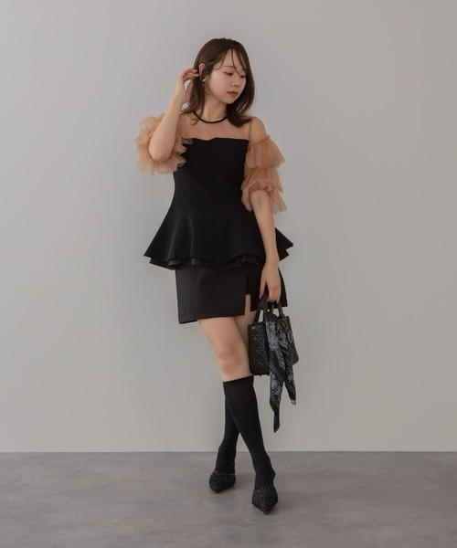 セール】【LEJA】チュールスリーブペプラムセットアップパンツドレス2