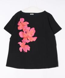 プリーツプリーズ ハイビスカス フリンジ 花柄 半袖 カットソー Tシャツ LIBERTYプリント7分袖カットソー(GLORIA FLOWER)(カットソー・Tシャツ