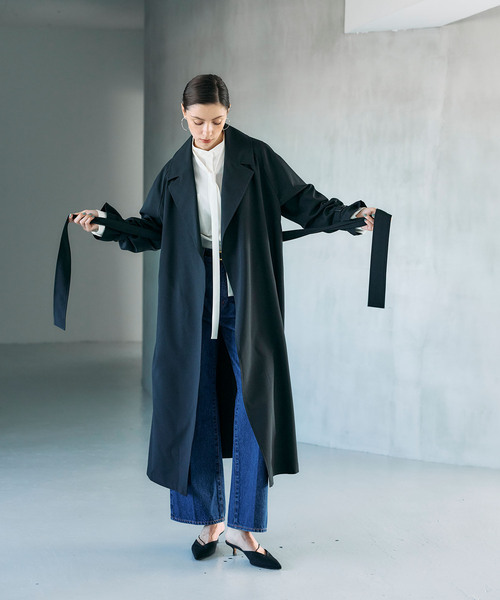 ニチワ　ラムレザー　ベルテッドコート　ロング丈　ブラック　極上　M相当　美品 セール】ベルテッドロングコート【CLEAN MOTION】（その他アウター