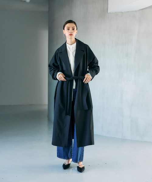 N.O.R.C ノーク　ブラックロングコート サイズ02 セール】ベルテッドロングコート【CLEAN MOTION】（その他アウター