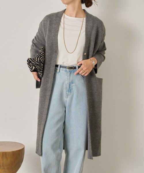 Jena espace merveilleux(ジェナ エスパスメルヴェイユ)の「Wフェイスロングコート(その他アウター・レディース・ベージュ/チャコールグレー・FREE)」の2枚目の写真