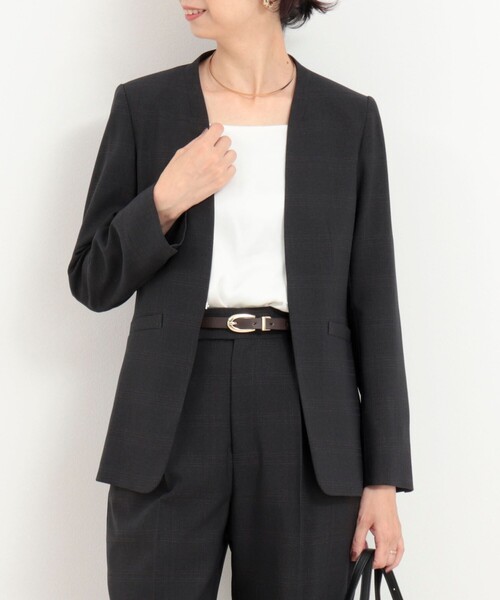 A.P.C. ウールノーカラージャケット ブラック セール】《セットアップ対応》ウールライクウインドペンノーカラー