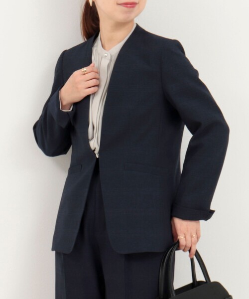 MICO COULIER（ミコクリエ）の「《セットアップ対応》ウールライクウインドペンノーカラージャケット（ノーカラージャケット・レディース・ブルー系その他/グレー系その他・38/36）」の2枚目の写真